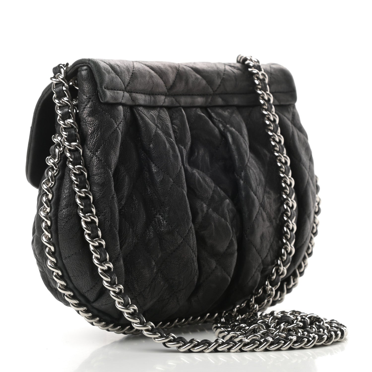 Chanel Washed Lambskin Quilted Medium Chain Around Messenger Black 3 of 10