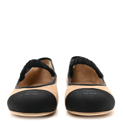 Chanel Suede Kidskin Grosgrain Mary Jane Flats 41 Beige Black 3 of 9