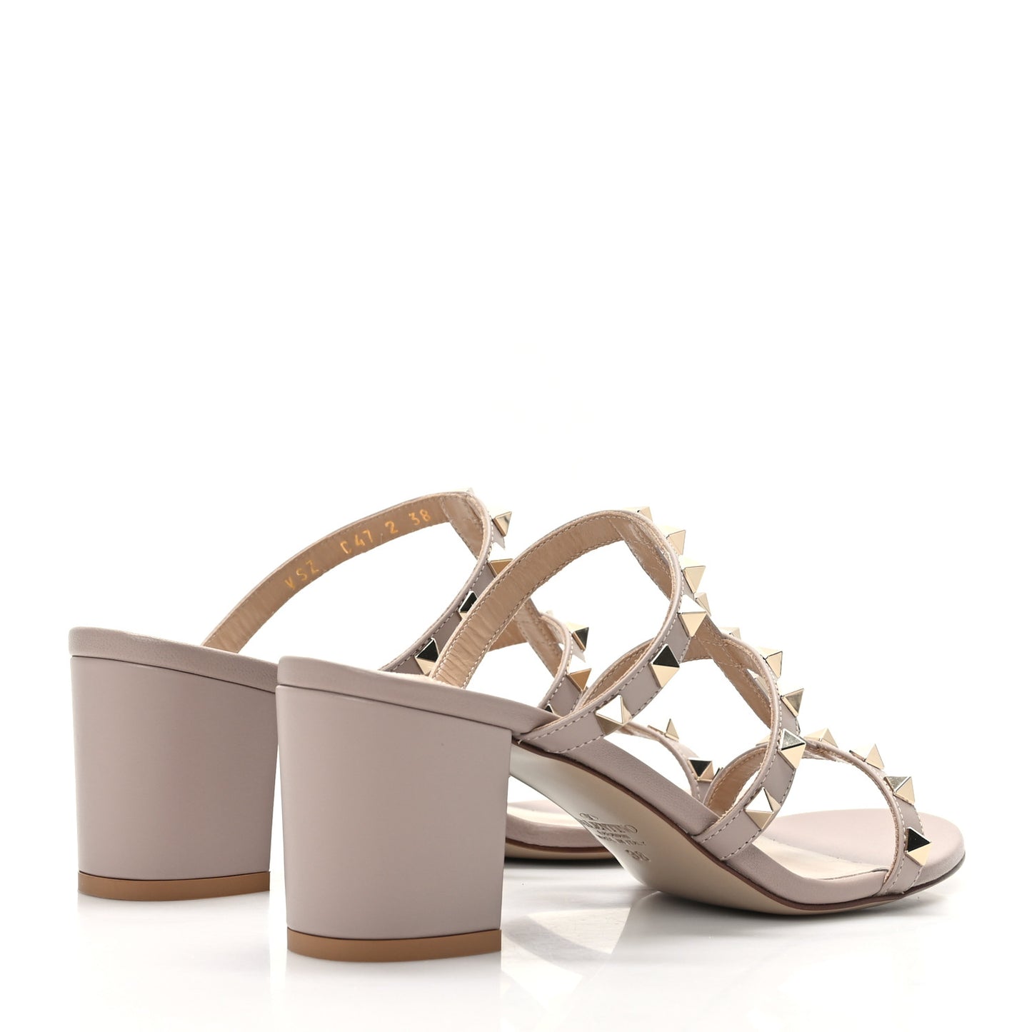 Calfskin Rockstud 60mm Caged Slide Sandals 38 Poudre