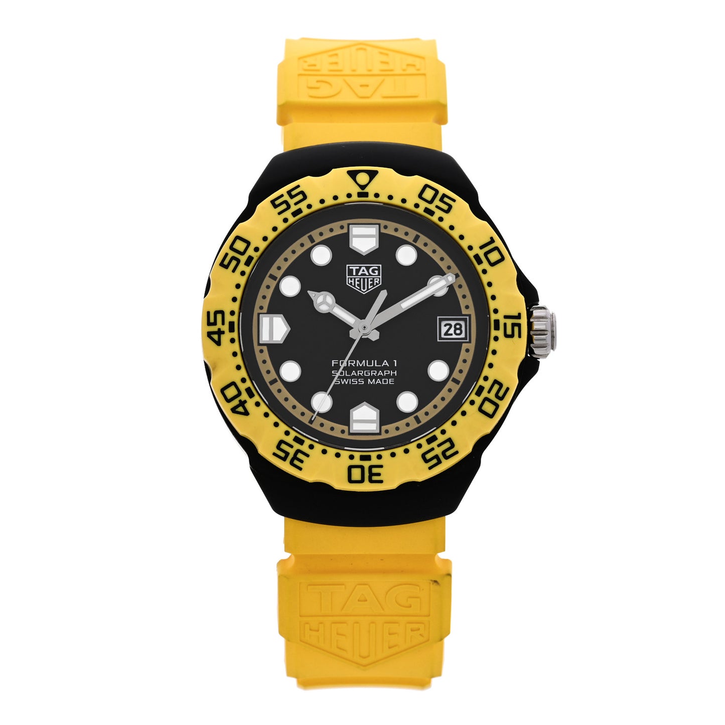 DLC Stainless Steel Rubber 38mm Formula 1 Solargraph Quartz Watch Black Yellow WBY1117