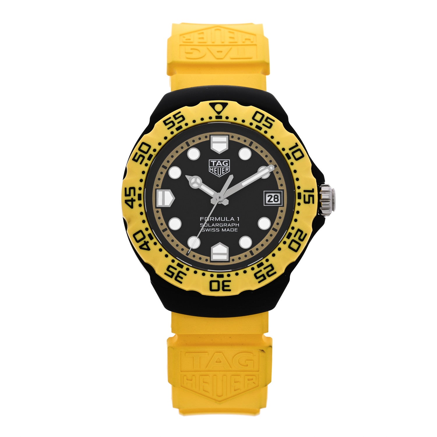 Tag Heuer DLC Stainless Steel Rubber 38mm Formula 1 Solargraph Quartz Watch Black Yellow WBY1117 1 of 5