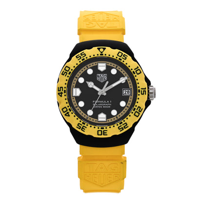 Tag Heuer DLC Stainless Steel Rubber 38mm Formula 1 Solargraph Quartz Watch Black Yellow WBY1117 1 of 5
