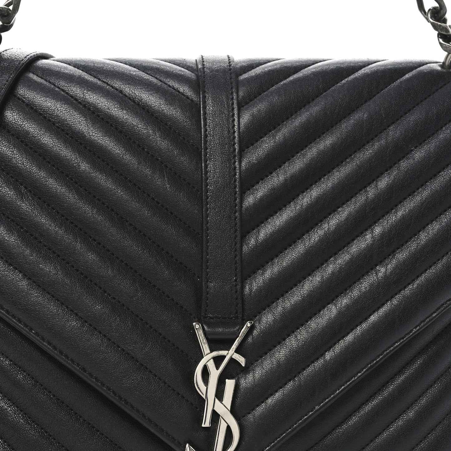 Sheepskin Matelasse Chevron Monogram Large College Satchel Black
