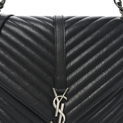 Saint Laurent Sheepskin Matelasse Chevron Monogram Large College Satchel Black 8 of 10