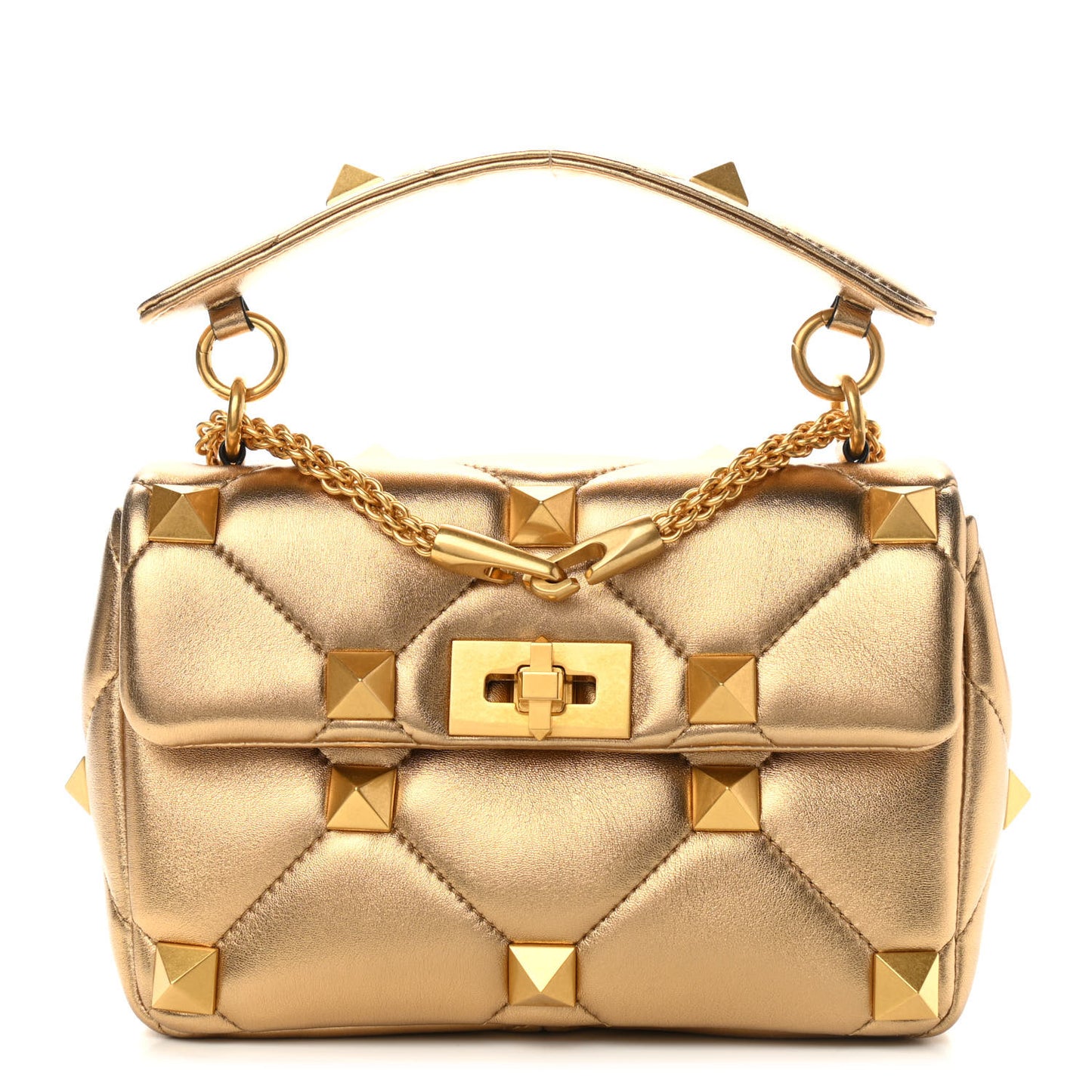 Nappa Medium Roman Stud Shoulder Bag Antique Brass