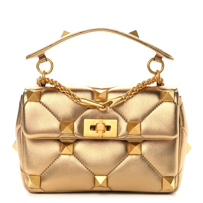 Valentino Garavani Nappa Medium Roman Stud Shoulder Bag Antique Brass 1 of 10