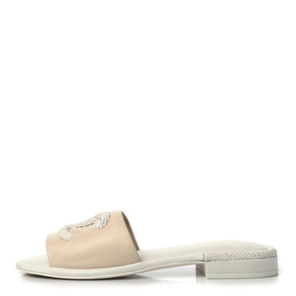 Chanel Lambskin CC Mules 38.5 Light Beige White 1 of 4
