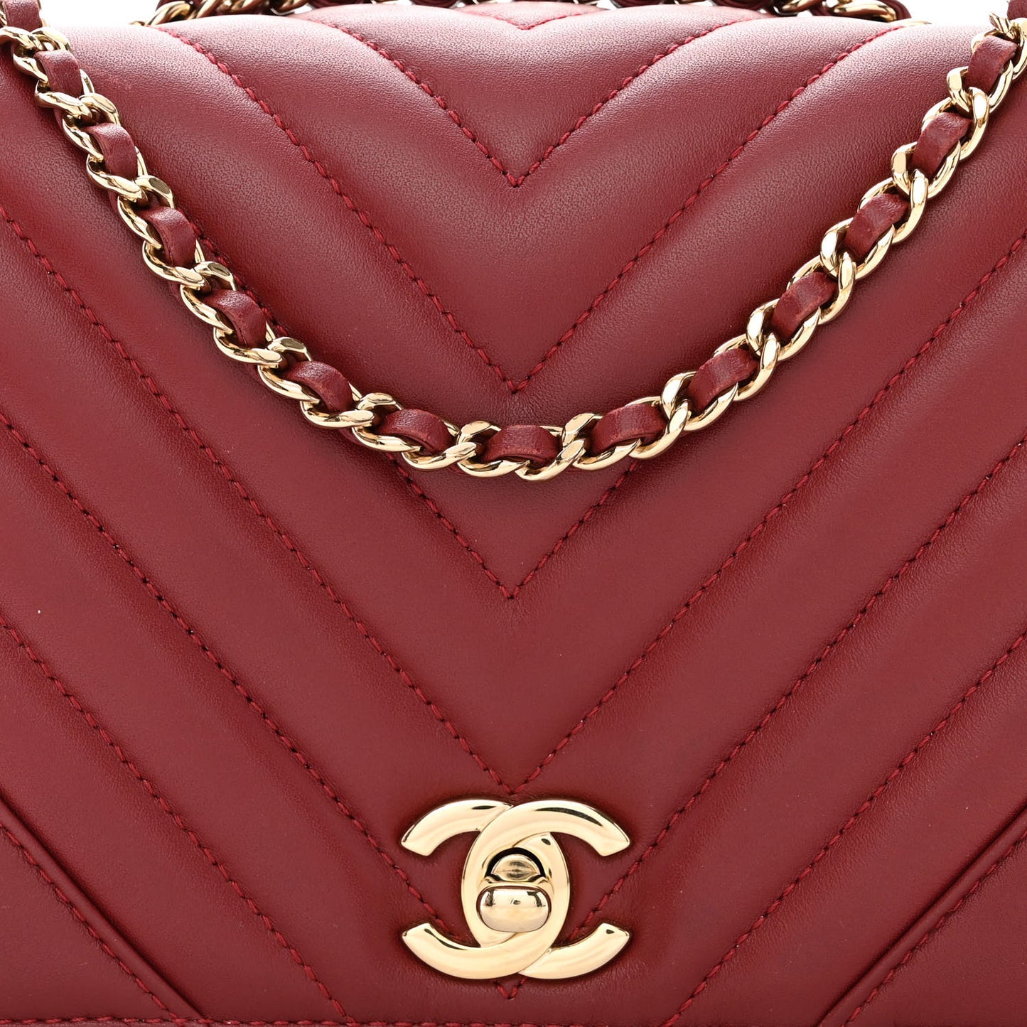Calfskin Chevron Quilted Mini Statement Flap Burgundy