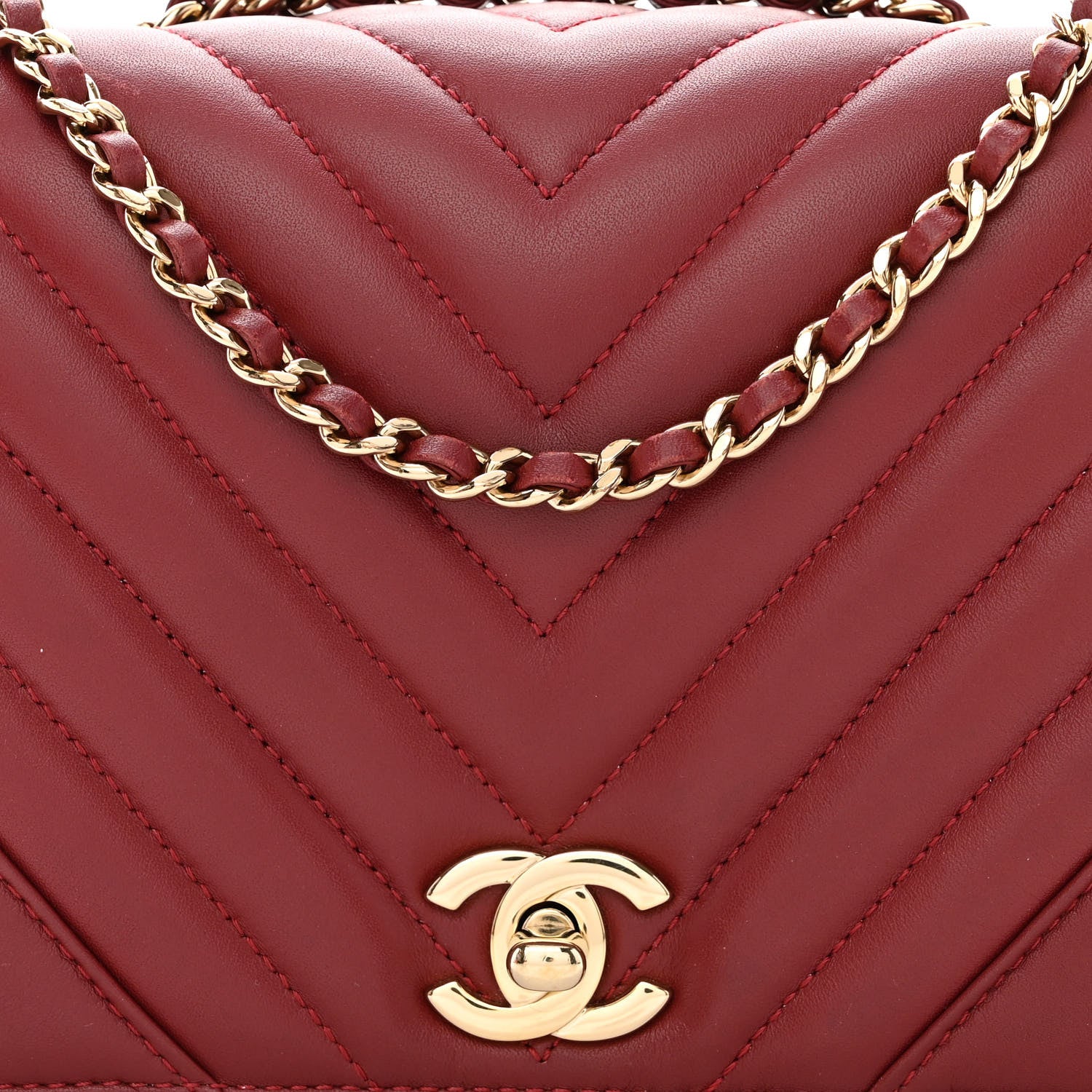 Chanel Calfskin Chevron Quilted Mini Statement Flap Burgundy 9 of 12