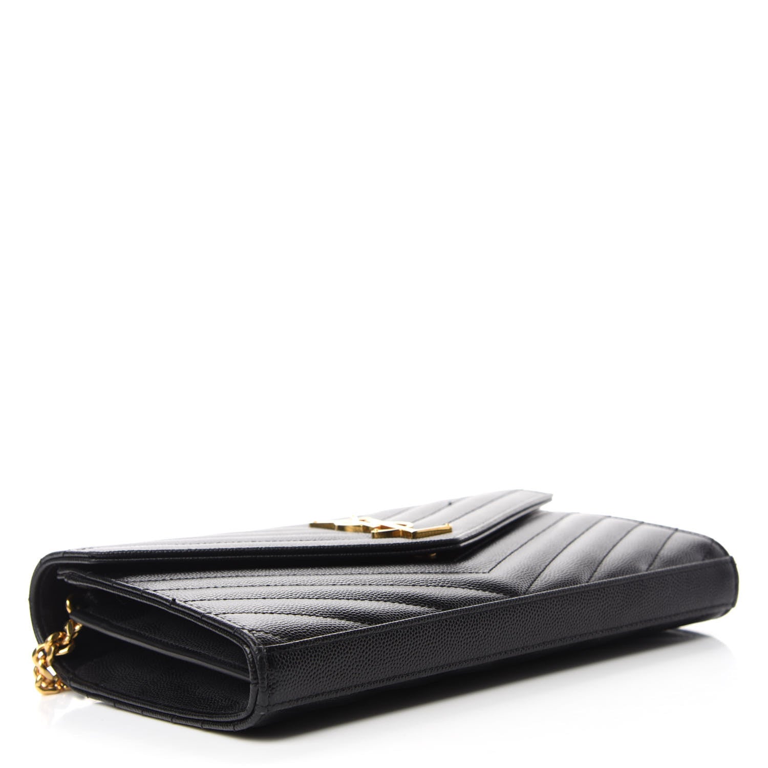 Saint Laurent Grain De Poudre Matelasse Chevron Monogram Chain Wallet Black 4 of 11