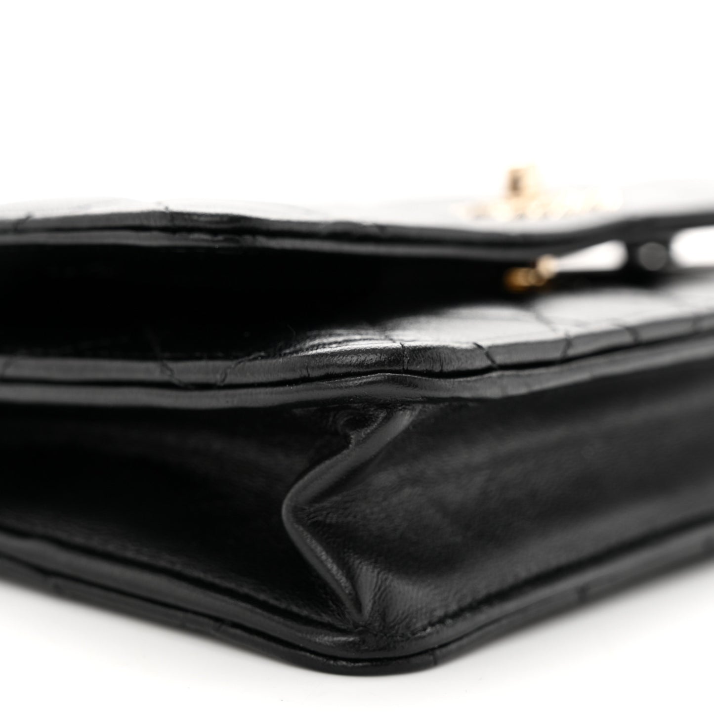 Lambskin Quilted Trendy Chain CC Wallet On Chain WOC Black