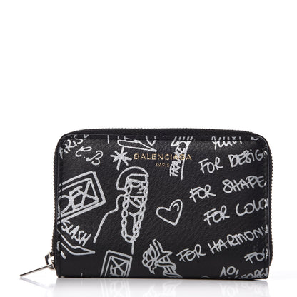 Balenciaga Calfskin Printed Tattoo Card Case Black 1 of 7