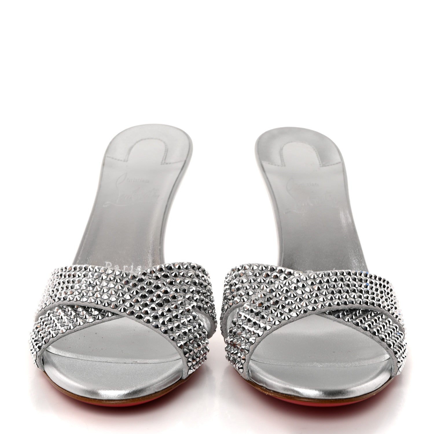 Christian Louboutin Suede Metallic Kid Lambskin Strass Mariza Is Back 85 Sandals 37.5 Silver 2 of 8