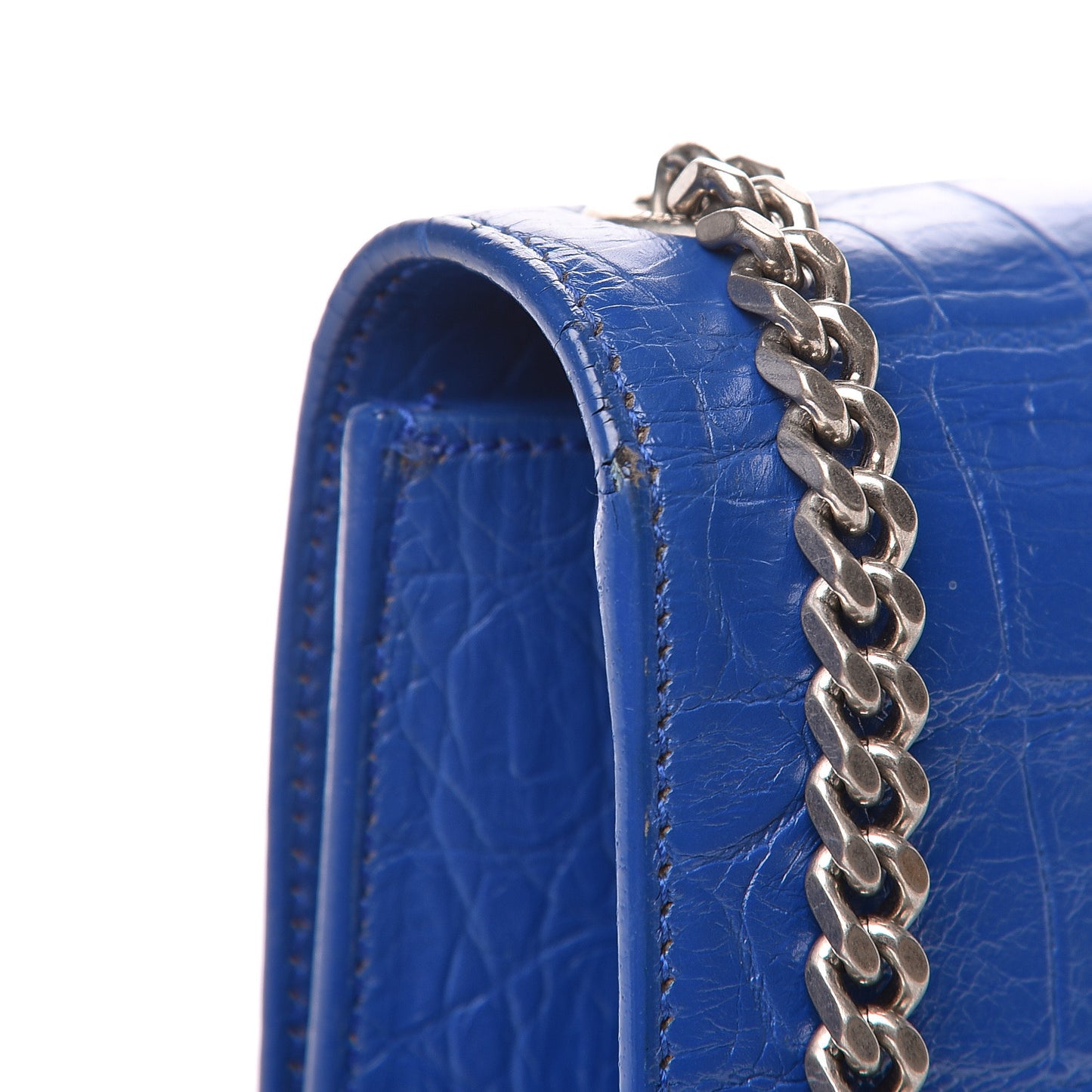 Calfskin Crocodile Embossed Medium Classic Monogram Kate Tassel Satchel Bleu Majorelle