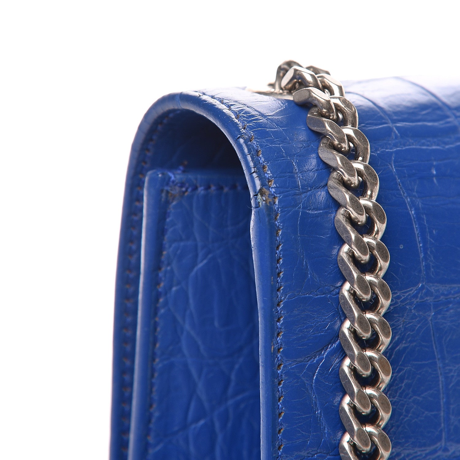 Saint Laurent Calfskin Crocodile Embossed Medium Classic Monogram Kate Tassel Satchel Bleu Majorelle 11 of 23