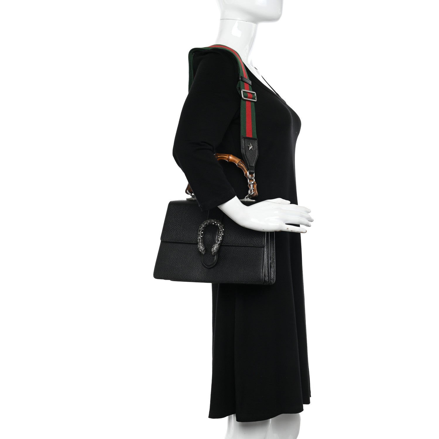 Gucci Dollar Calfskin Crystal Web Medium Dionysus Bamboo Top Handle Bag Black Black Diamond 2 of 11