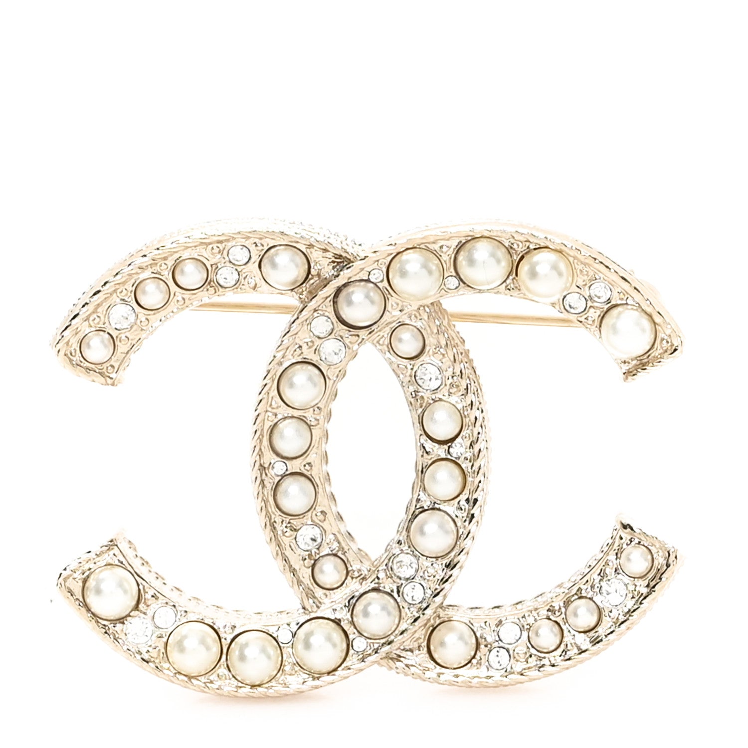Chanel Metal Crystal Graduated Pearl CC Brooch Gold 1 of 4