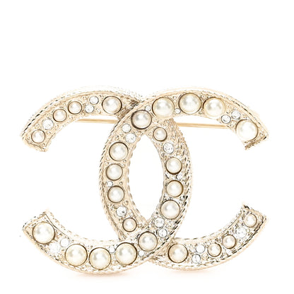 Chanel Metal Crystal Graduated Pearl CC Brooch Gold 1 of 4