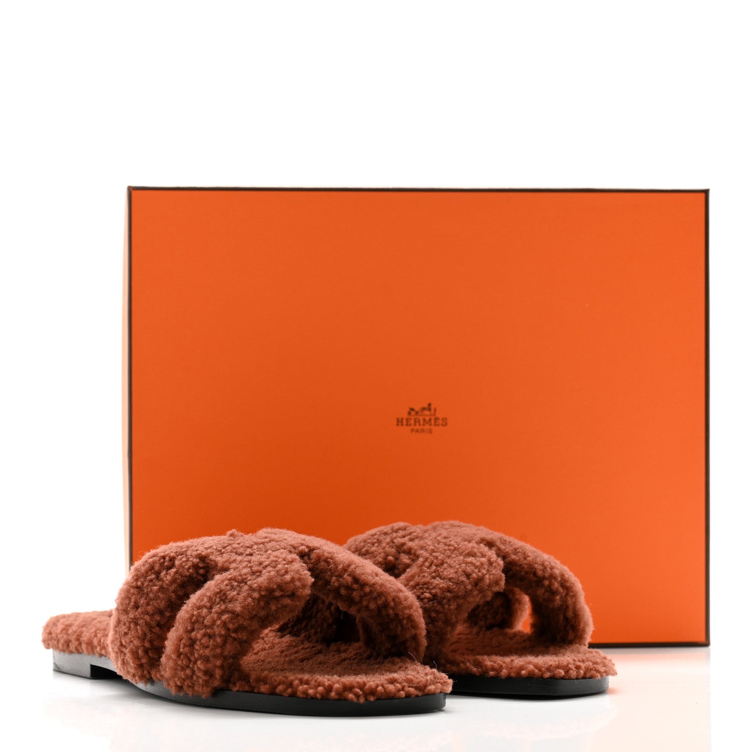 Hermes Woolskin Oran Sandals 38.5 Cognac 10 of 10