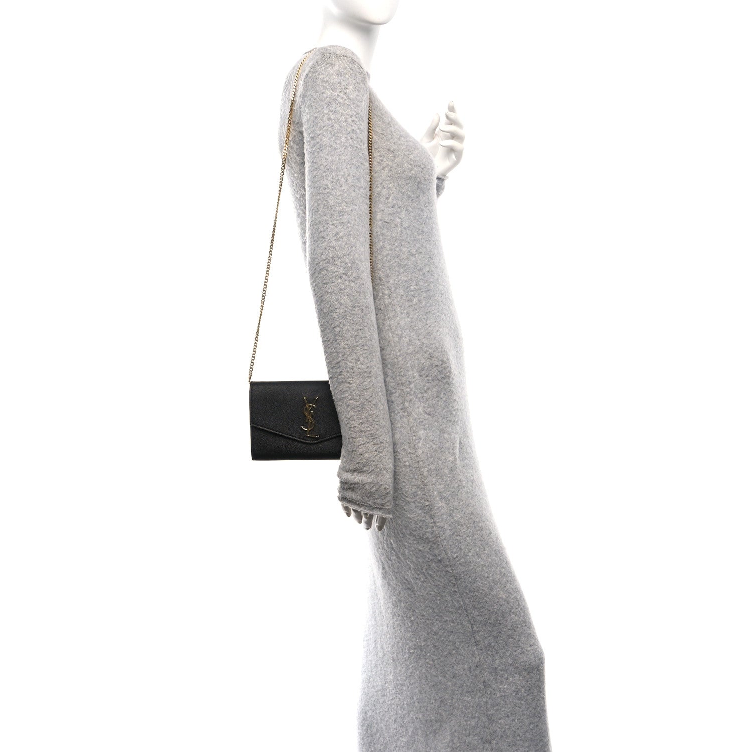 Saint Laurent Grain de Poudre Uptown Chain Wallet Black 2 of 11
