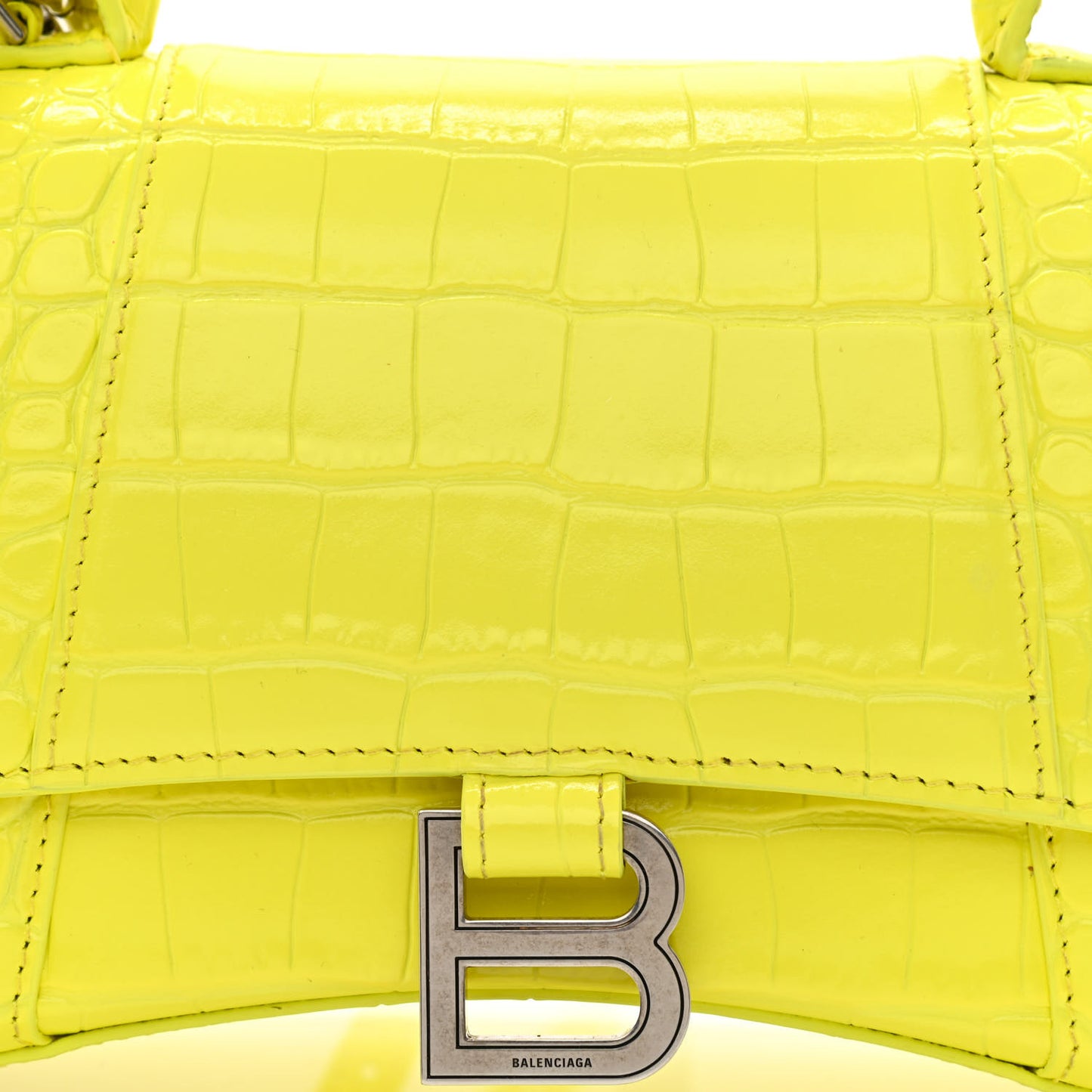 Shiny Calfskin Crocodile Embossed Small Hourglass Top Handle Bag Light Yellow