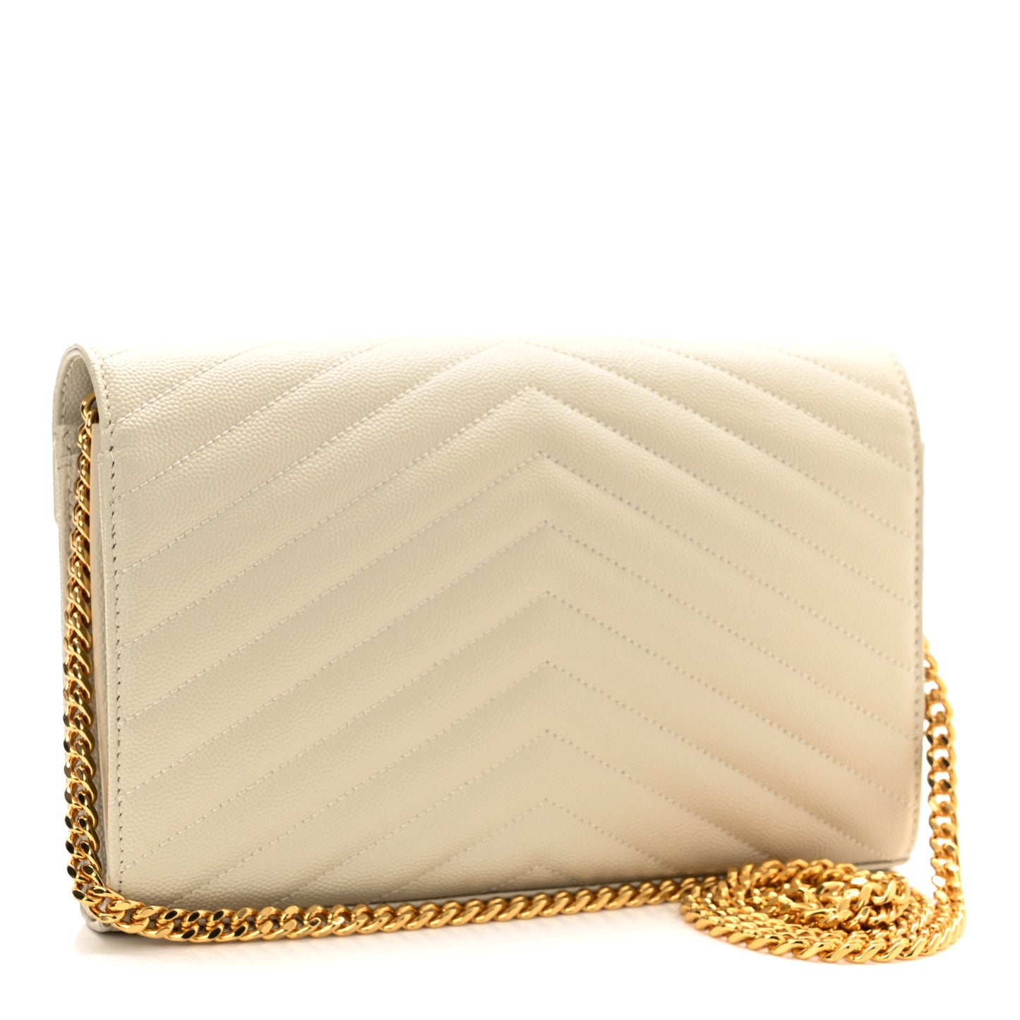Grain De Poudre Matelasse Chevron Monogram Chain Wallet Crema Soft