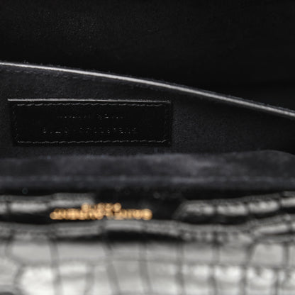 Saint Laurent Calfskin Crocodile Embossed Medium Bellechasse Satchel Black 7 of 9