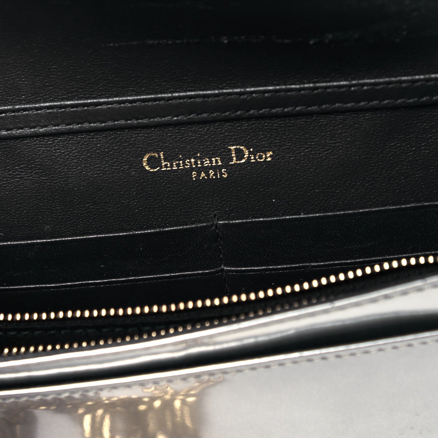 Christian Dior Metallic Patent Micro-Cannage Diorama Wallet on Chain Pouch Silver 6 of 9