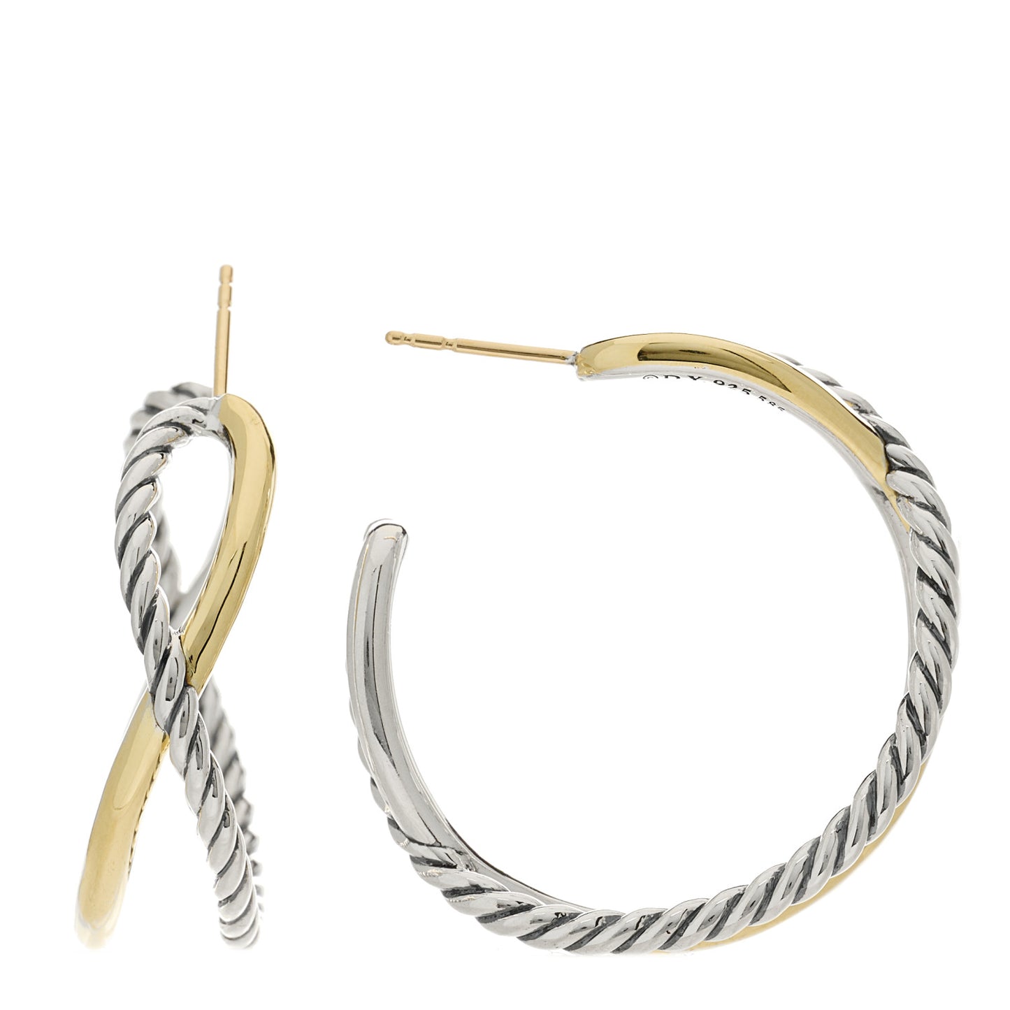 Sterling Silver 14K Yellow Gold Crossover Cable Hoop Earrings