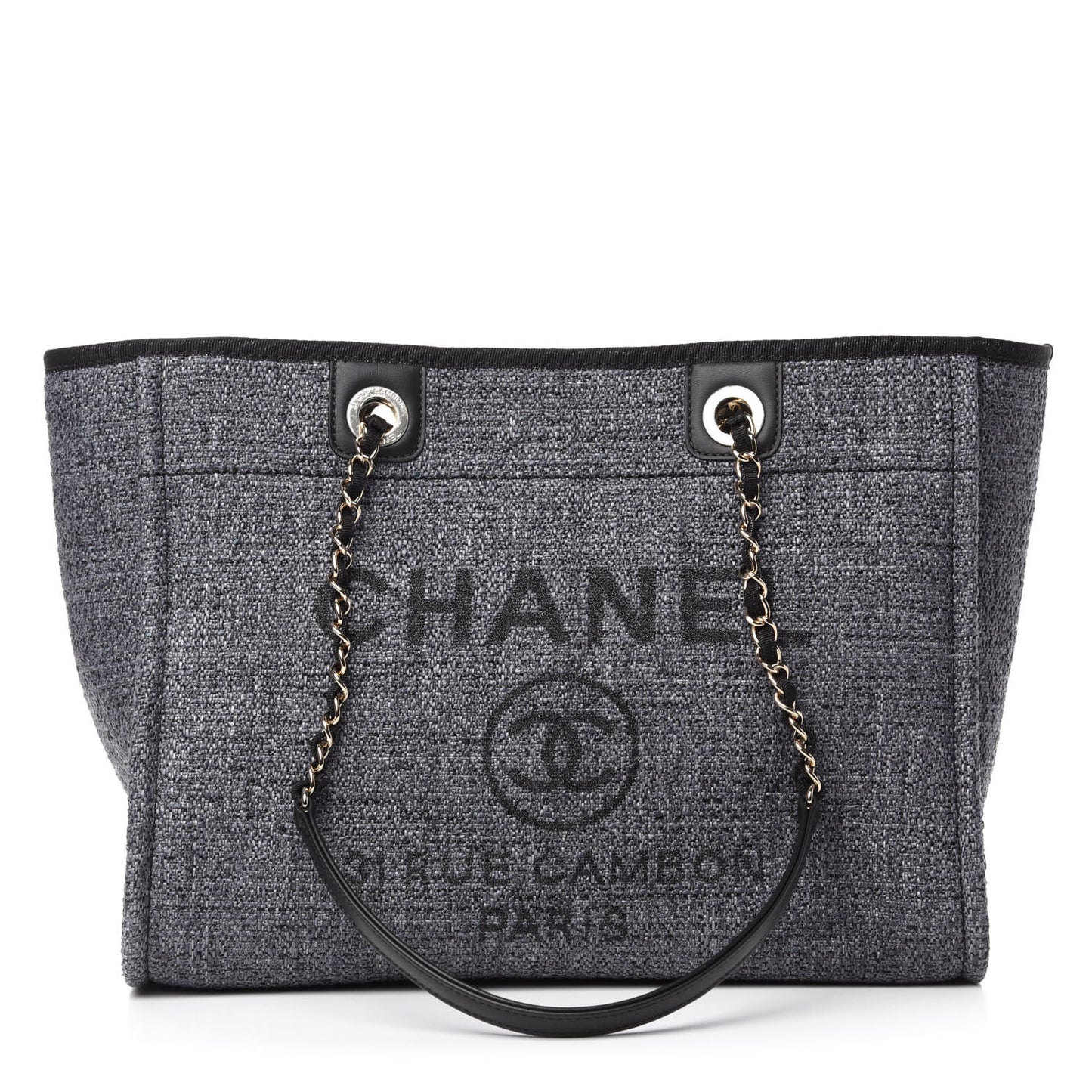 Woven Straw Raffia Small Deauville Tote Charcoal