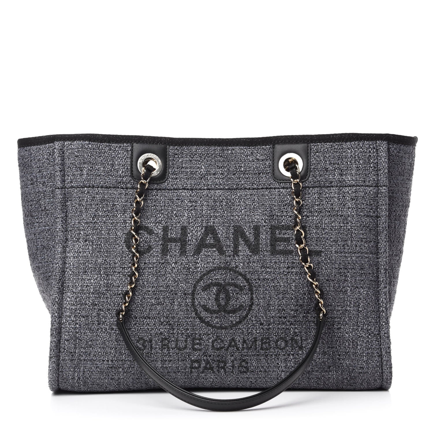 Chanel Woven Straw Raffia Small Deauville Tote Charcoal 1 of 10