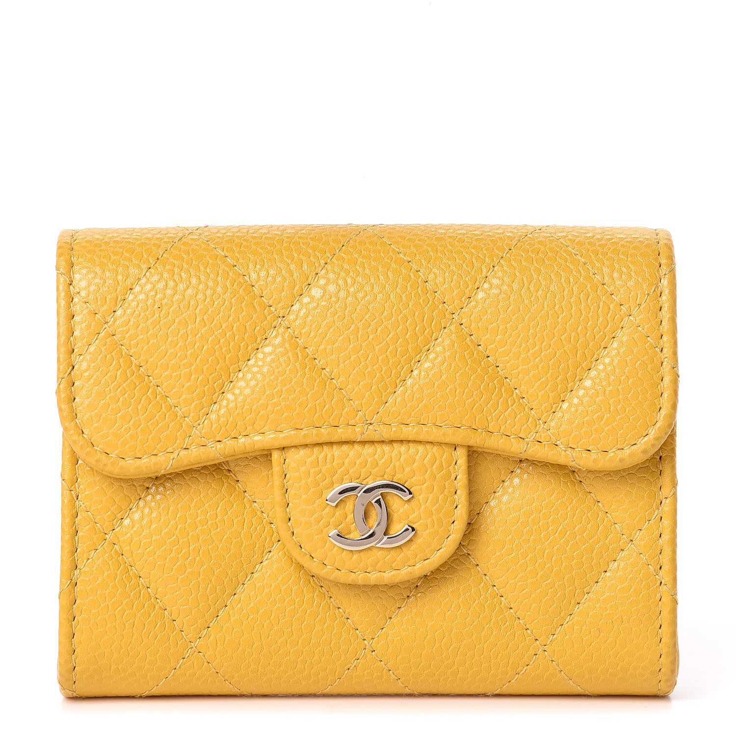 Chanel Caviar Quilted Flap Card Holder Wallet Yellow 1 of 7