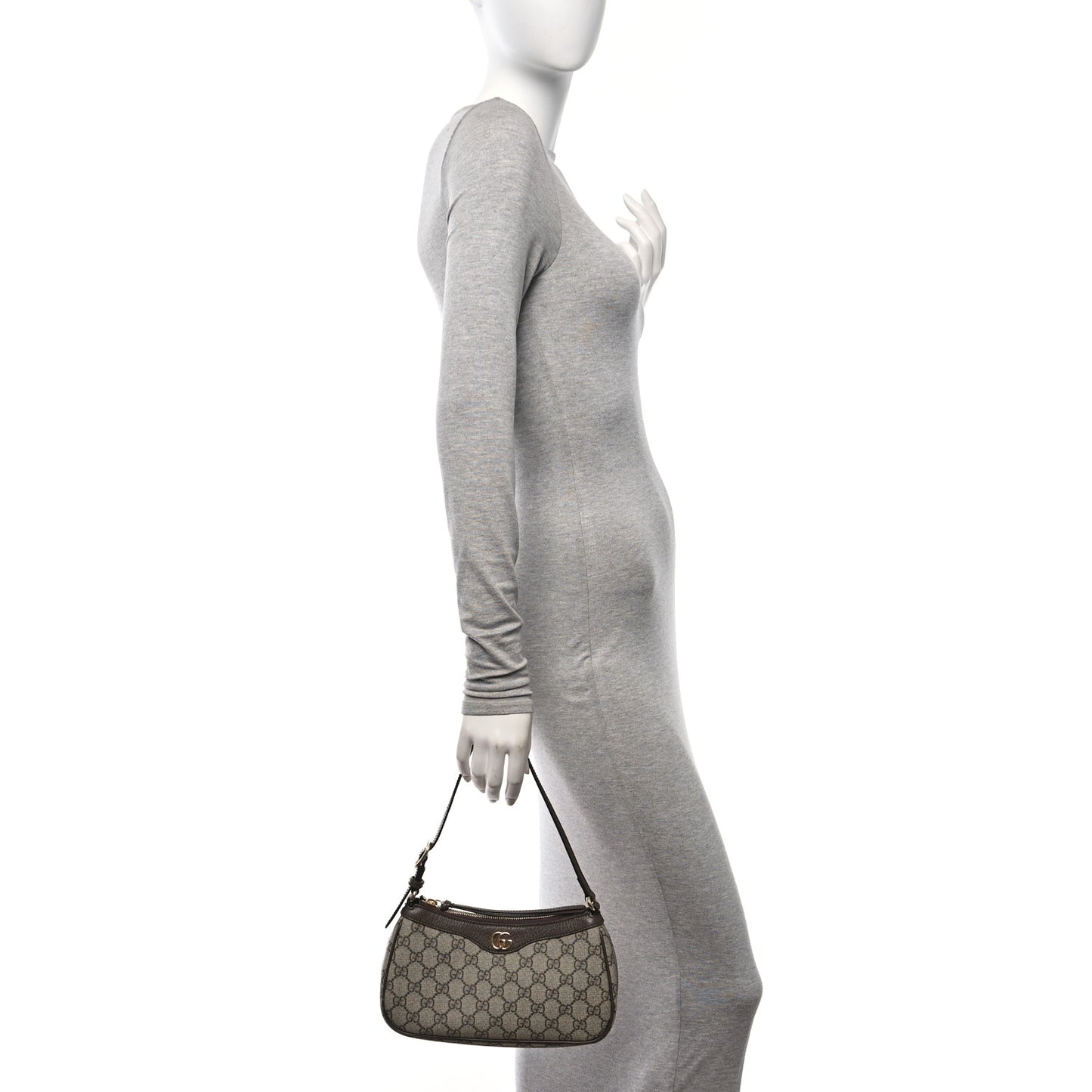 GG Supreme Monogram Textured Dollar Calfskin Small Ophidia Hobo Beige Ebony New Acero