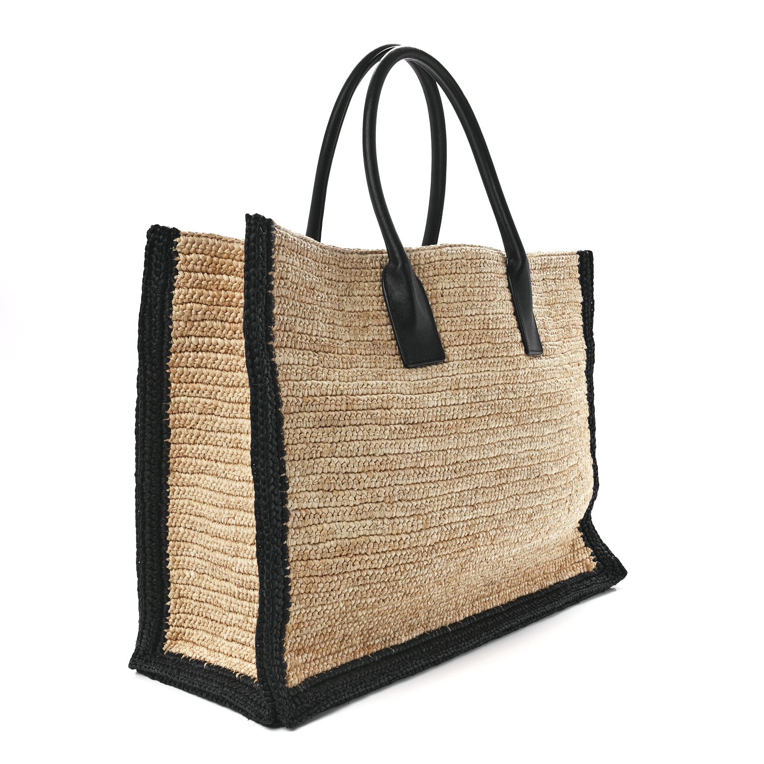 Saint Laurent Raffia Calfskin Rive Gauche Tote Naturale Black 3 of 11