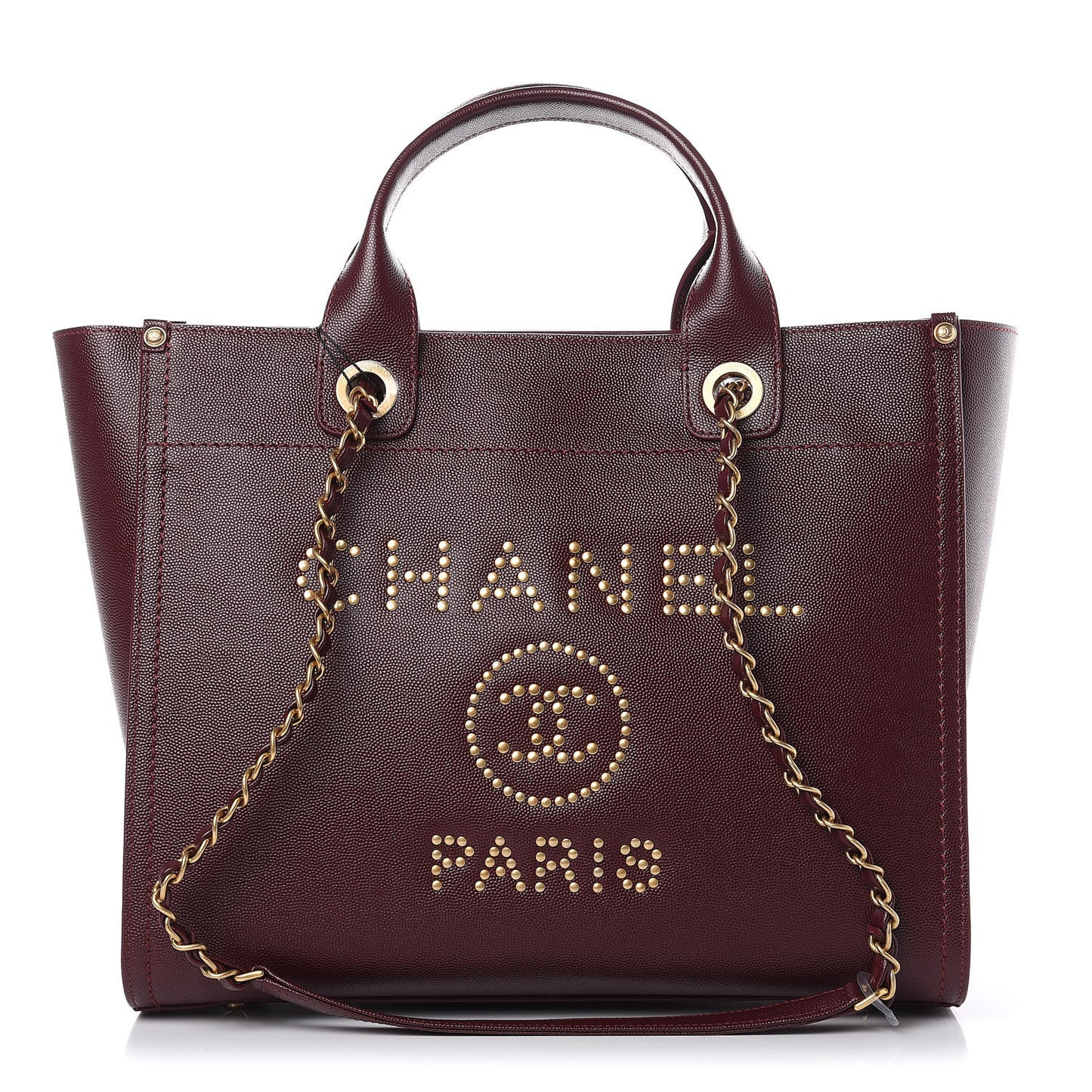 Caviar Small Studded Deauville Tote Burgundy