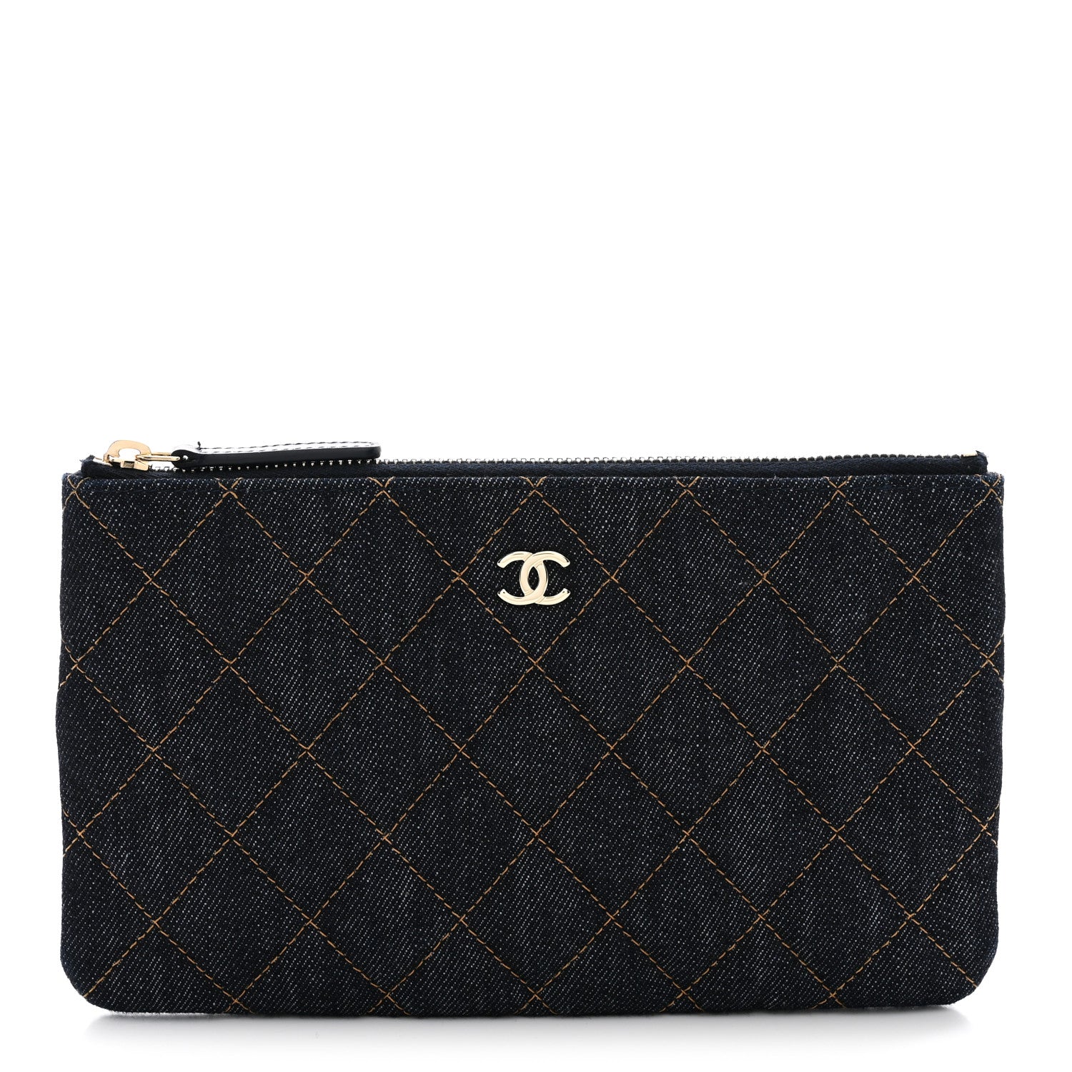 Chanel Denim Quilted Small Zipped Pouch Dark Blue Orange 1 of 7