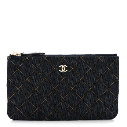 Chanel Denim Quilted Small Zipped Pouch Dark Blue Orange 1 of 7