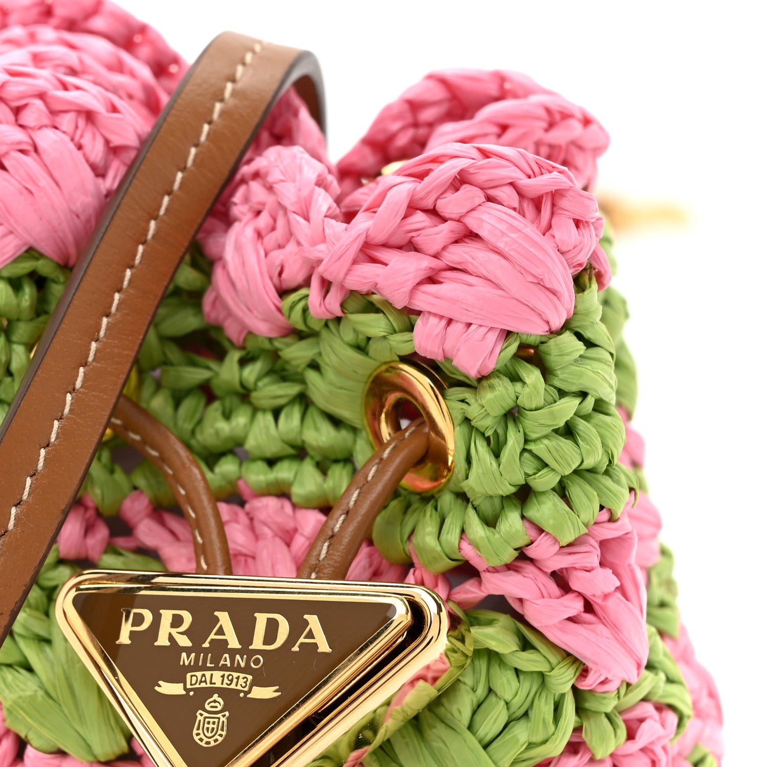 Prada Yarn Raffia Effect Crochet Mini Pouch Petal Pink Lawn Green 7 of 9