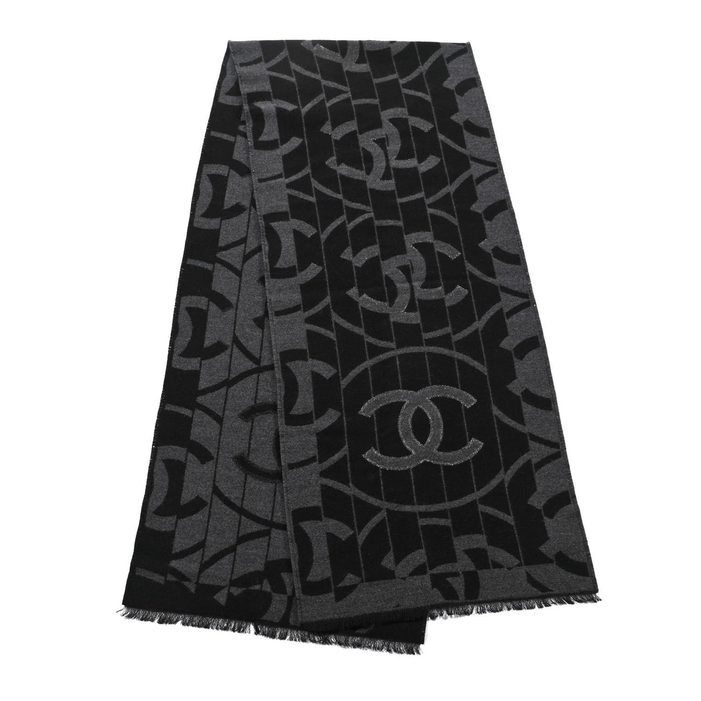 Wool Silk CC Scarf Grey Black