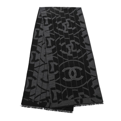 Chanel Wool Silk CC Scarf Grey Black 2 of 2