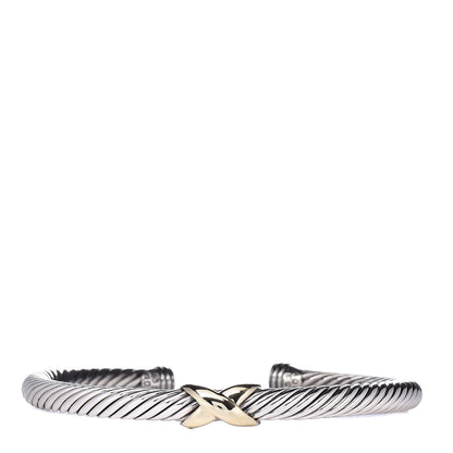 David Yurman Sterling Silver 14K Yellow Gold 5mm X Station Cable Bracelet 1 of 9