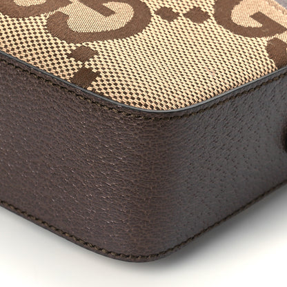 Gucci Monogram Jumbo GG Textured Dollar Calfskin Web Messenger Shoulder Bag Camel Ebony New Acero 9 of 9