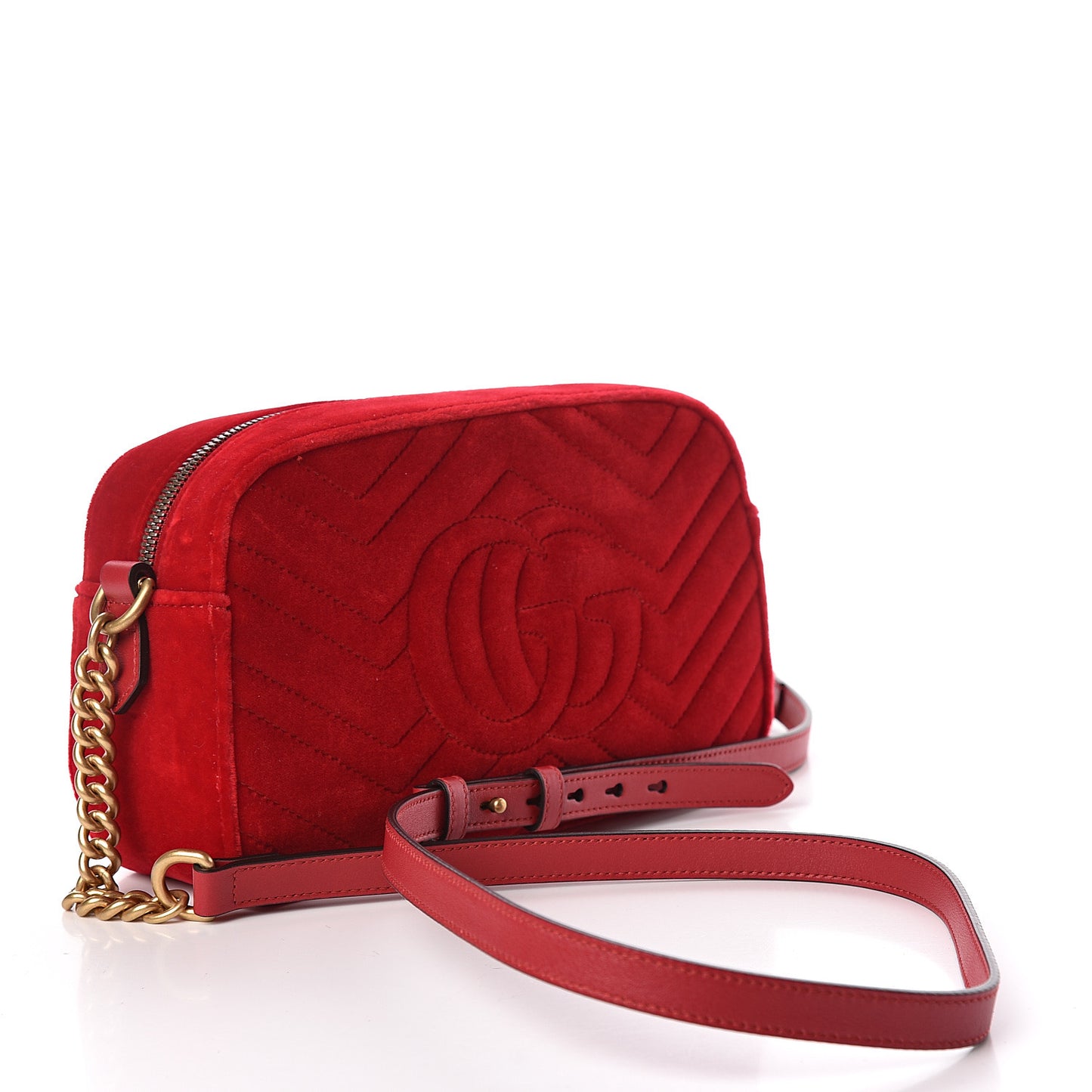 Velvet Matelasse Small GG Marmont Chain Shoulder Bag Hibiscus Red
