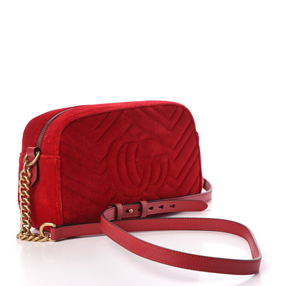 Gucci Velvet Matelasse Small GG Marmont Chain Shoulder Bag Hibiscus Red 3 of 11
