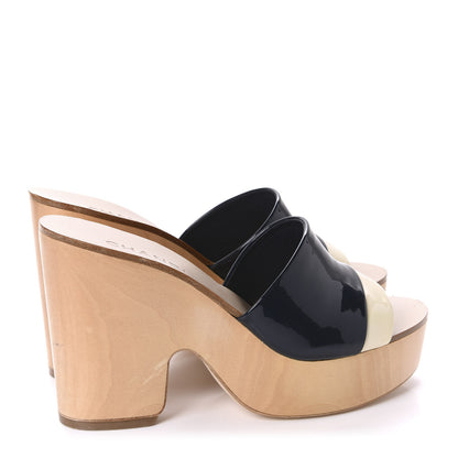 Chanel Patent Calfskin Wood CC Mules 39.5 Black Ivory 4 of 10