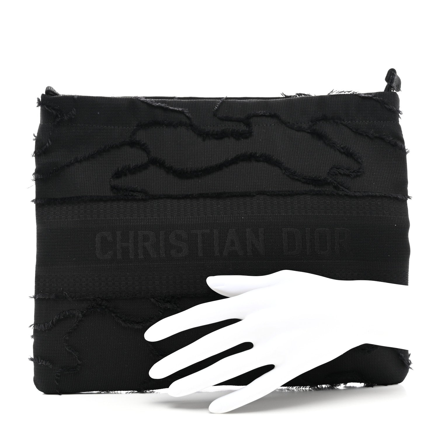 Christian Dior Canvas Embroidered Camouflage Medium Diordouble Zip Pouch Black 2 of 7