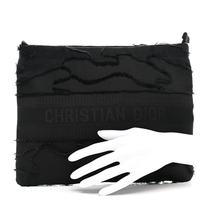 Christian Dior Canvas Embroidered Camouflage Medium Diordouble Zip Pouch Black 2 of 7