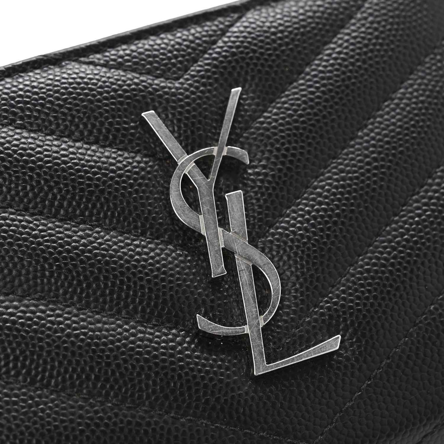 Saint Laurent Grain De Poudre Matelasse Chevron Monogram Compact Zip Around Wallet Black 10 of 11