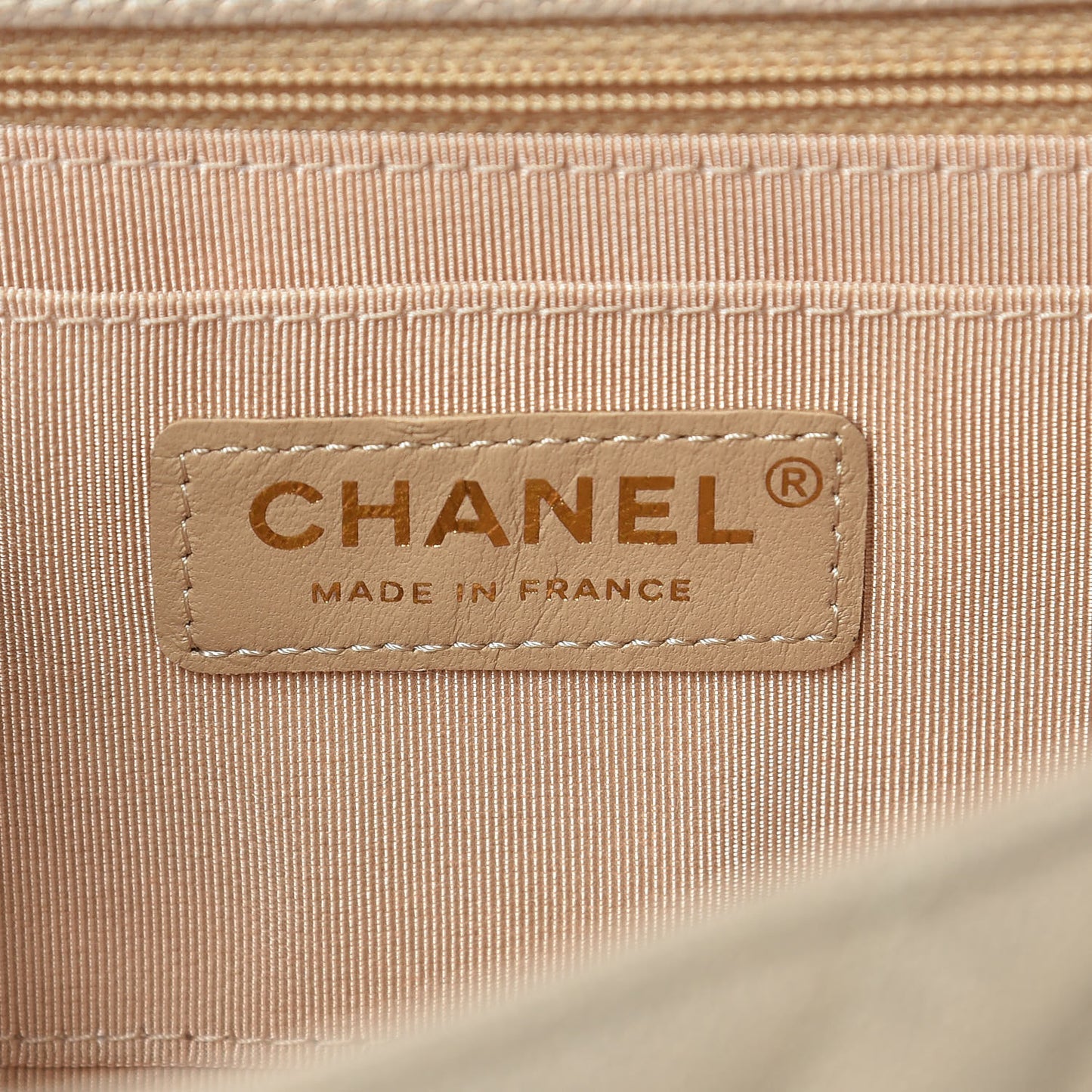 Metallic Caviar Chevron Quilted Mini Statement Flap Beige
