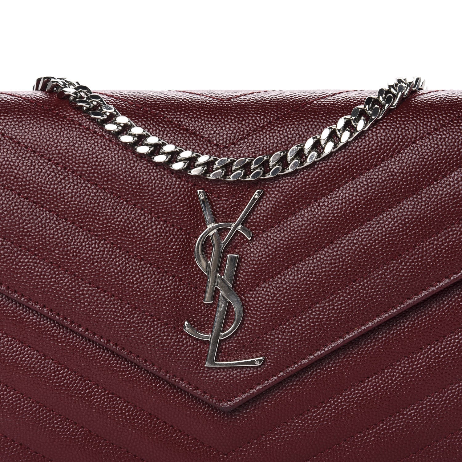 Saint Laurent Grain De Poudre Matelasse Chevron Monogram Chain Wallet Palissandre 12 of 12